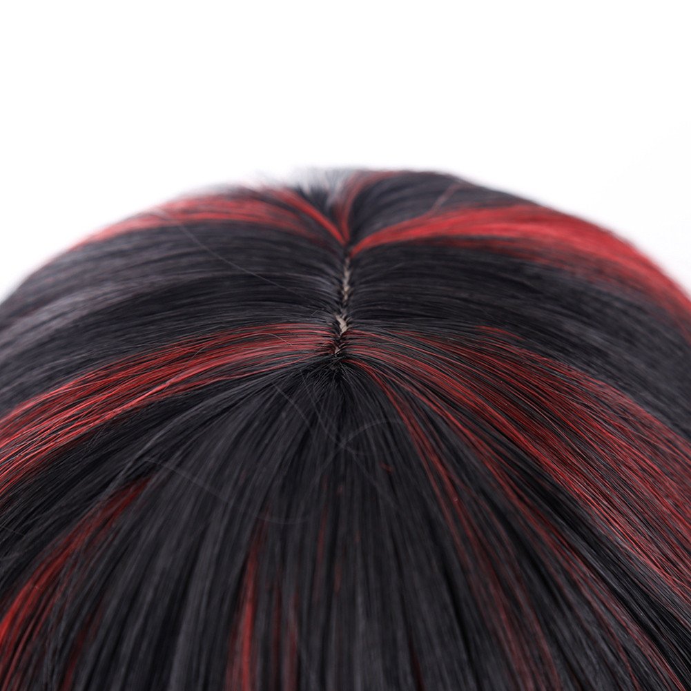 Long Hair Wigs Wavy Curly 24" Glamorous Women Black Red Highlights Synthetic Cosplay Daily Party Clothing Wig with Wig Cap