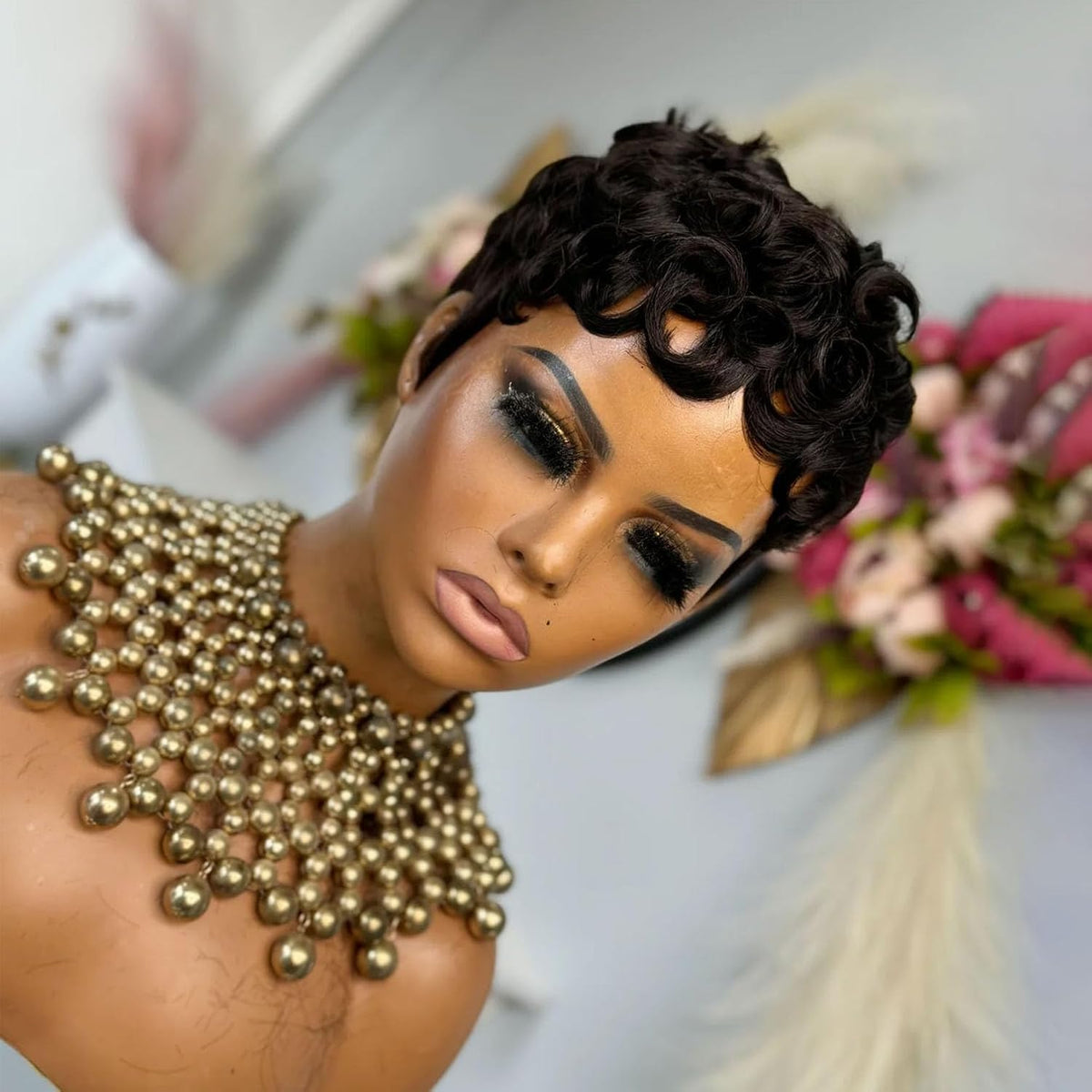 VRZ Pixie Cut Wigs for Black Women Brazilian Curly Pixie Cut Wig Human Hair Glueless Short Layered Wigs With Bangs Natural Black Color No Glue Human Hair Wig for Daily Use