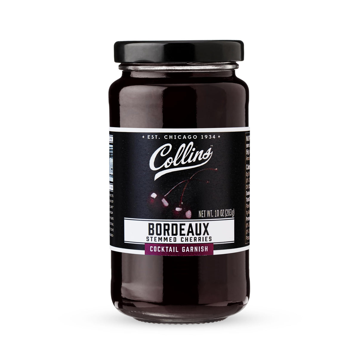 Collins Bourbon Cocktail Cherries - Drinks Garnish for Manhattan or Old Fashioned Cocktails and Desserts, Made with Award Winning Whiskey, 11 Ounce Glass Jar