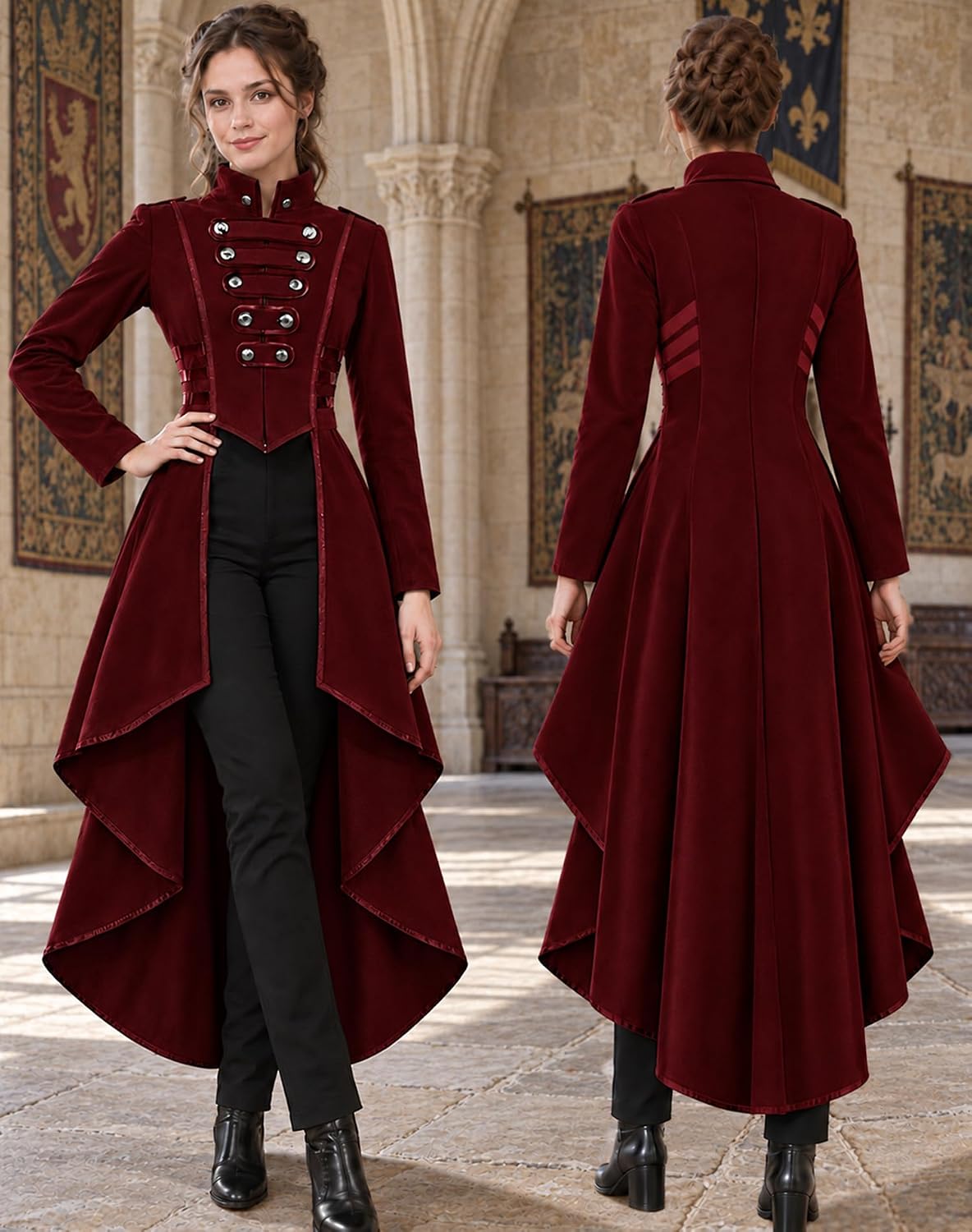 SIAEAMRG Renaissance/Pirate/Vampire/Halloween Costumes Women Jacket Coat