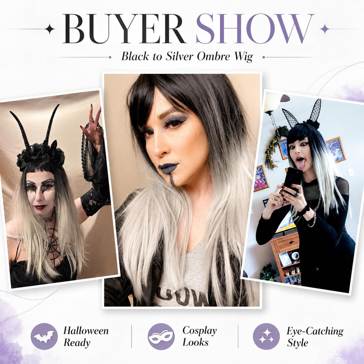 BEkjdiof Wig with Bangs Long Straight Gray Wigs for Women Halloween Wig