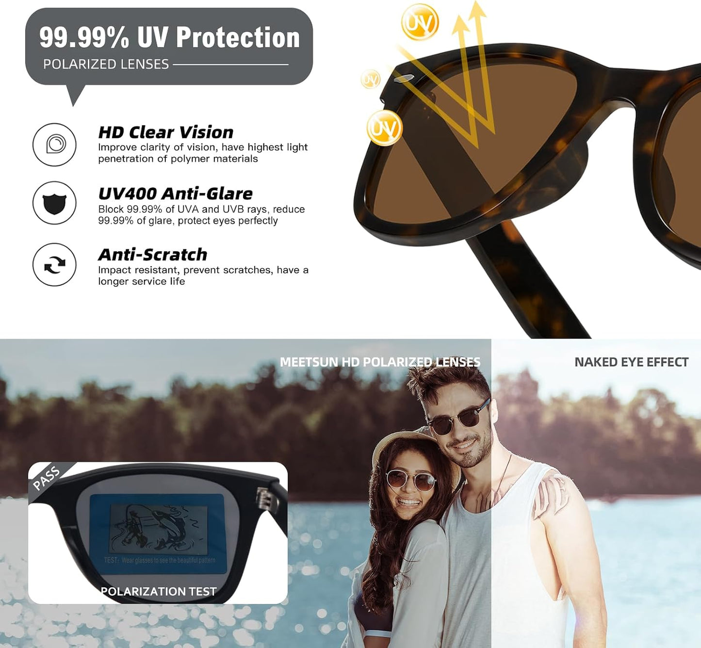 MEETSUN Polarized Sunglasses for Women Men Classic Retro Square Frame Driving Sun Glasses UV Protection