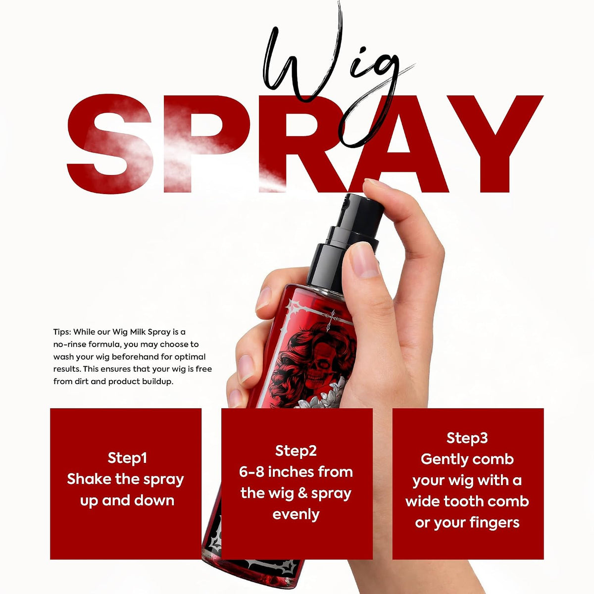 Synthetic Wig Shampoo & Leave-In Conditioning Spray Set, pH6 Balanced Care Kit, Anti-Aging Anti-Static Detangler for Synthetic Fiber Wigs
