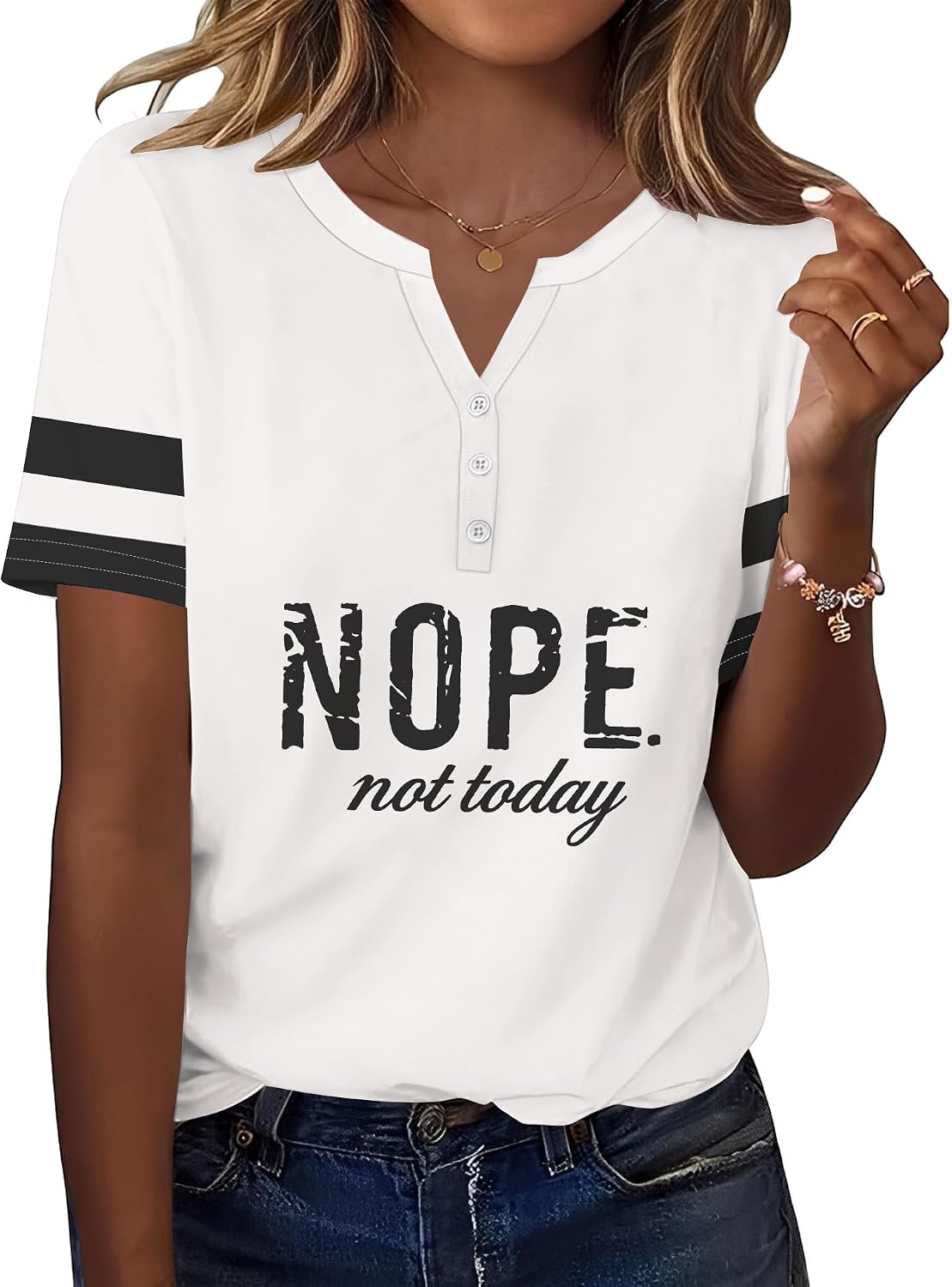 TCOT Women's Tops Dressy Casual Summer Blouses Short Sleeve Button V Neck Spring Tee Shirts