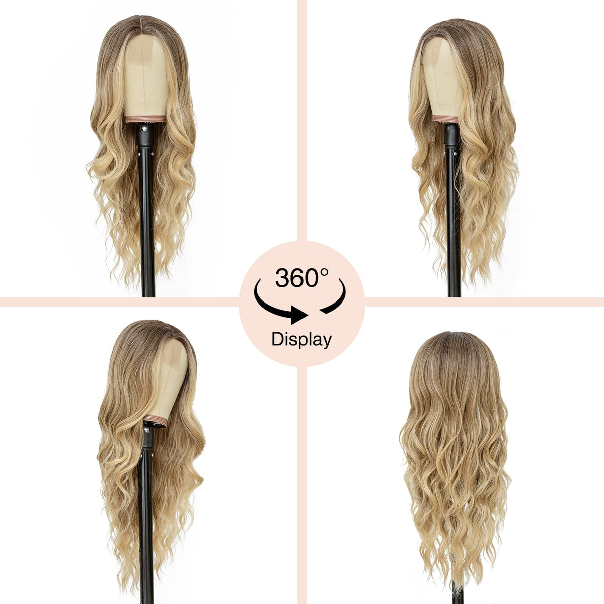 NAYOO 26 Inch Long Wavy Black Wig for Women, Middle Part Natural Looking Synthetic Wig, Heat Resistant Fiber Soft & Lightweight, Realistic Scalp Long Curly Wig for Daily Wear Party Cosplay