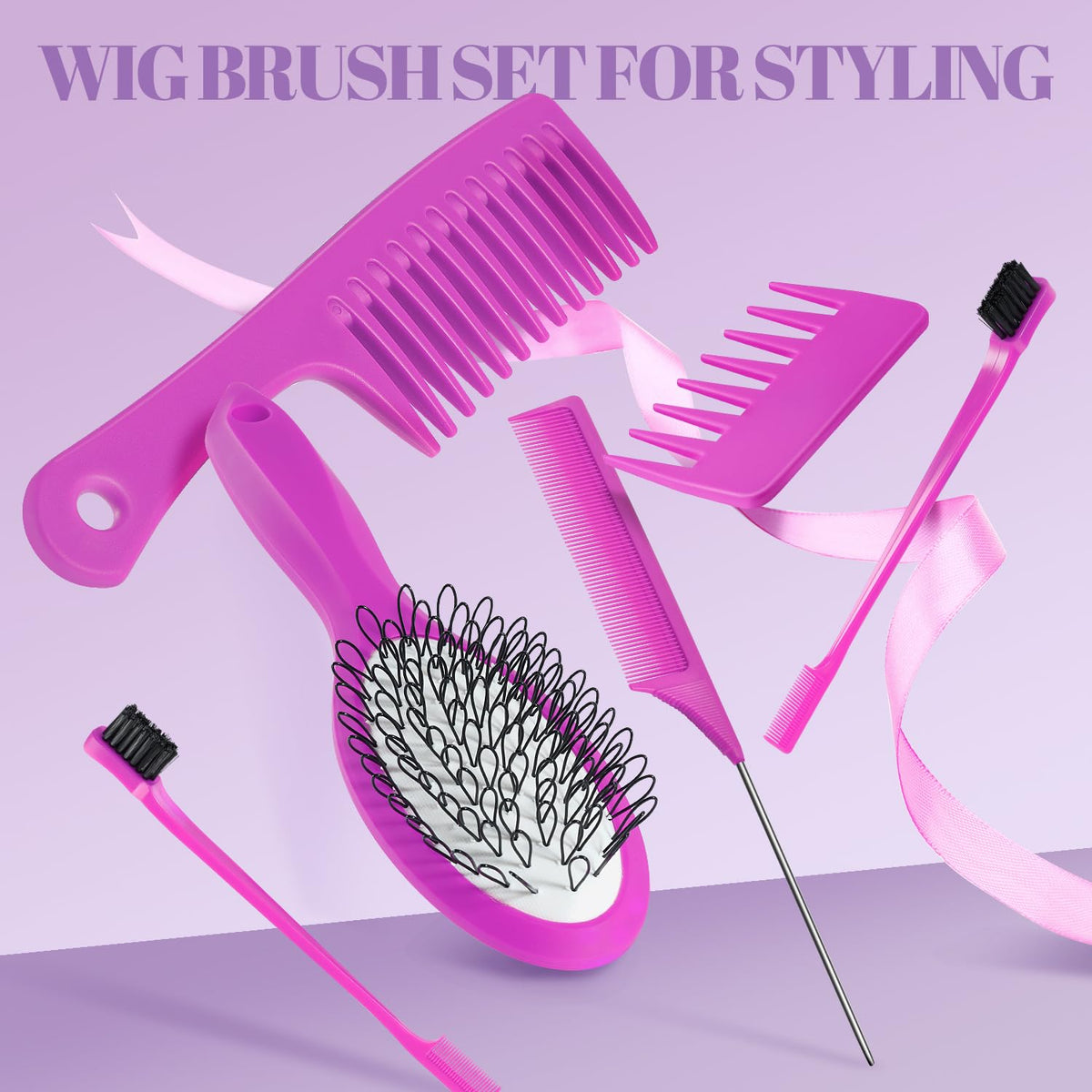 Wig Brush Comb Set, Premium Matte Grip, 2pcs Professional Extension Brush with Ergonomic Travel Size Design for Human and Synthetic Hair
