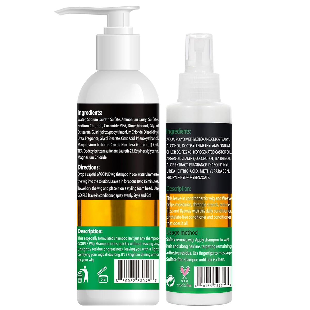 Goiple Wig Shampoo & Wig Milk Spray for Synthetic Hair Human Wigs, Detangle and Anti-Frizz, Hydrates & Moisturizes Synthetic Wig Shampoo, Conditioner&Detangler 2 in 1 Moisturize Spray Detangler Brush