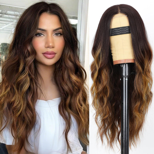 AISI HAIR Black Wig for Women, Long Wavy Lace Hairline Synthetic Wig 26Inch
