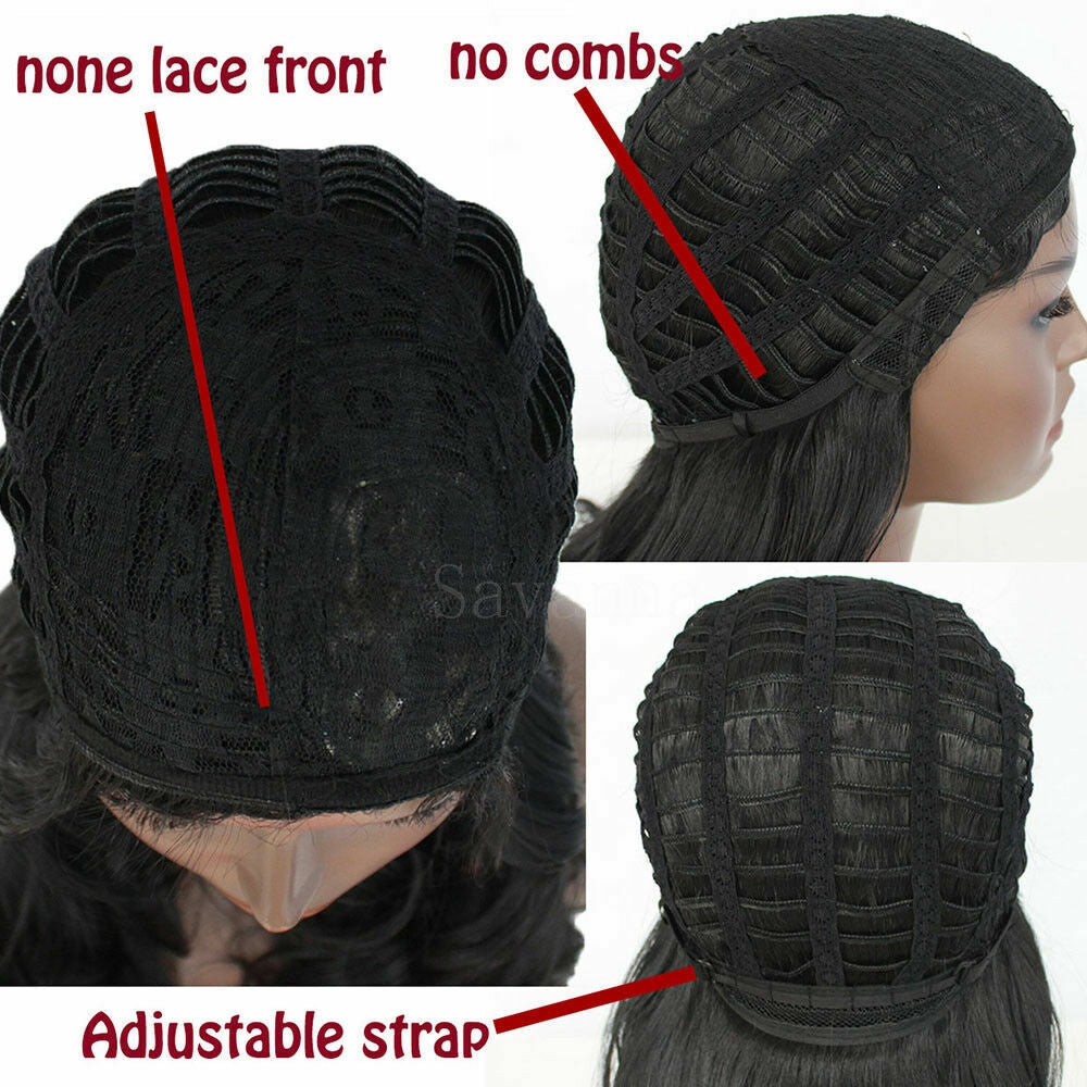 Women Full Bangs Synthetic None Lace Wigs Short Bob Straight Natural Black Hair
