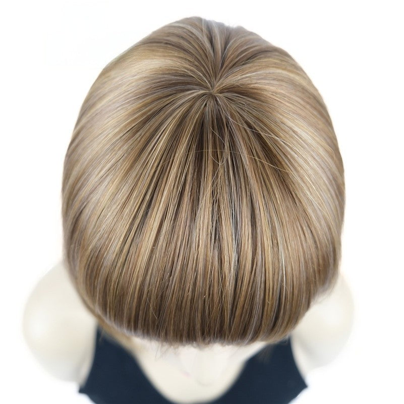 Natural Short Mix Blonde Brown Straight wigs for Women's Full Synthetic Hair