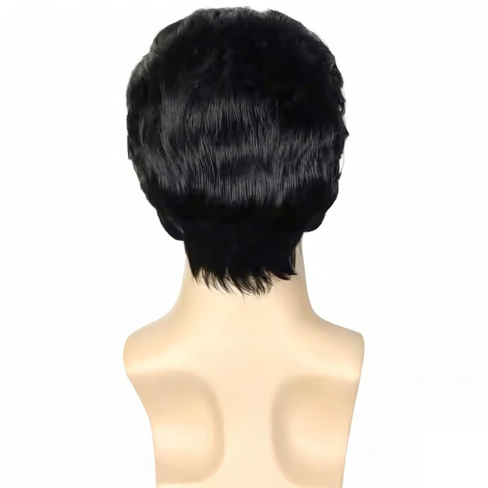 PORSMEER Mens Long Curly Rock N Roll Wig for Men Heavy Metal Rock Disco Hair for Rockstar, Halloween, Party, Retro Music Festival (Black)