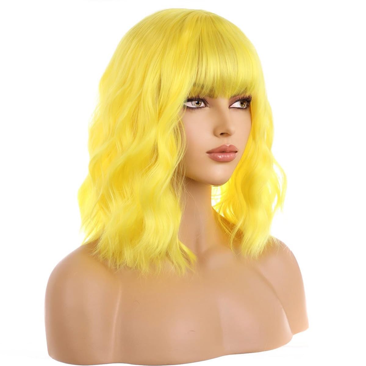 BERON 14 Inches Pink Wig for Women Girls Short Curly Synthetic Wig with Bangs Lovely Pink