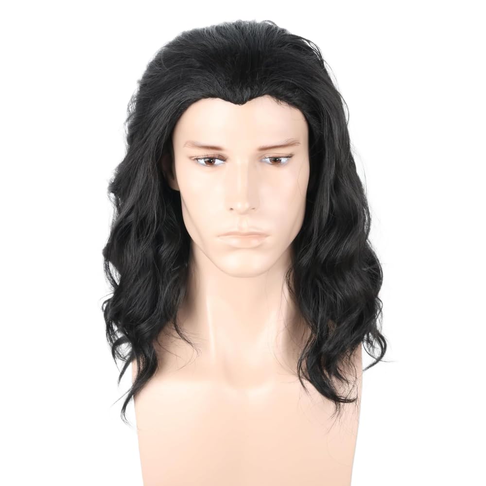 Men's Black Brown Wig Wavy Mid Length Hair Halloween Cosplay Costume Wig