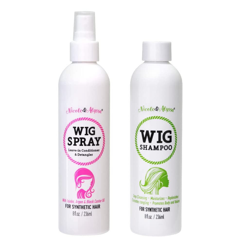 [ Nicole & Alyssa ] Wig Spray & Shampoo Combo – Detangling Synthetic Hair Care, Soak & Rinse Formula for Soft, Shiny, Frizz-Free Wigs – Easy Wig Styling