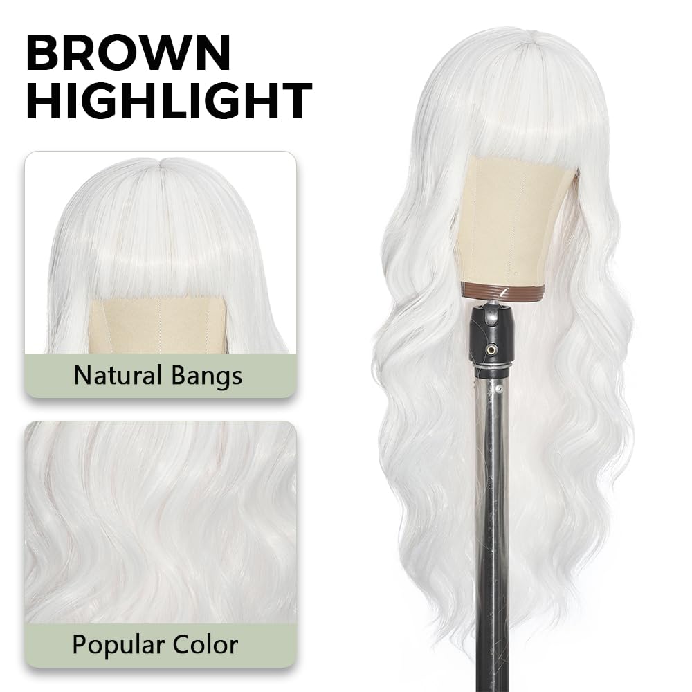 Black Wig with Bangs Long curly wavy Wigs for Women26In Synthetic Black Wig