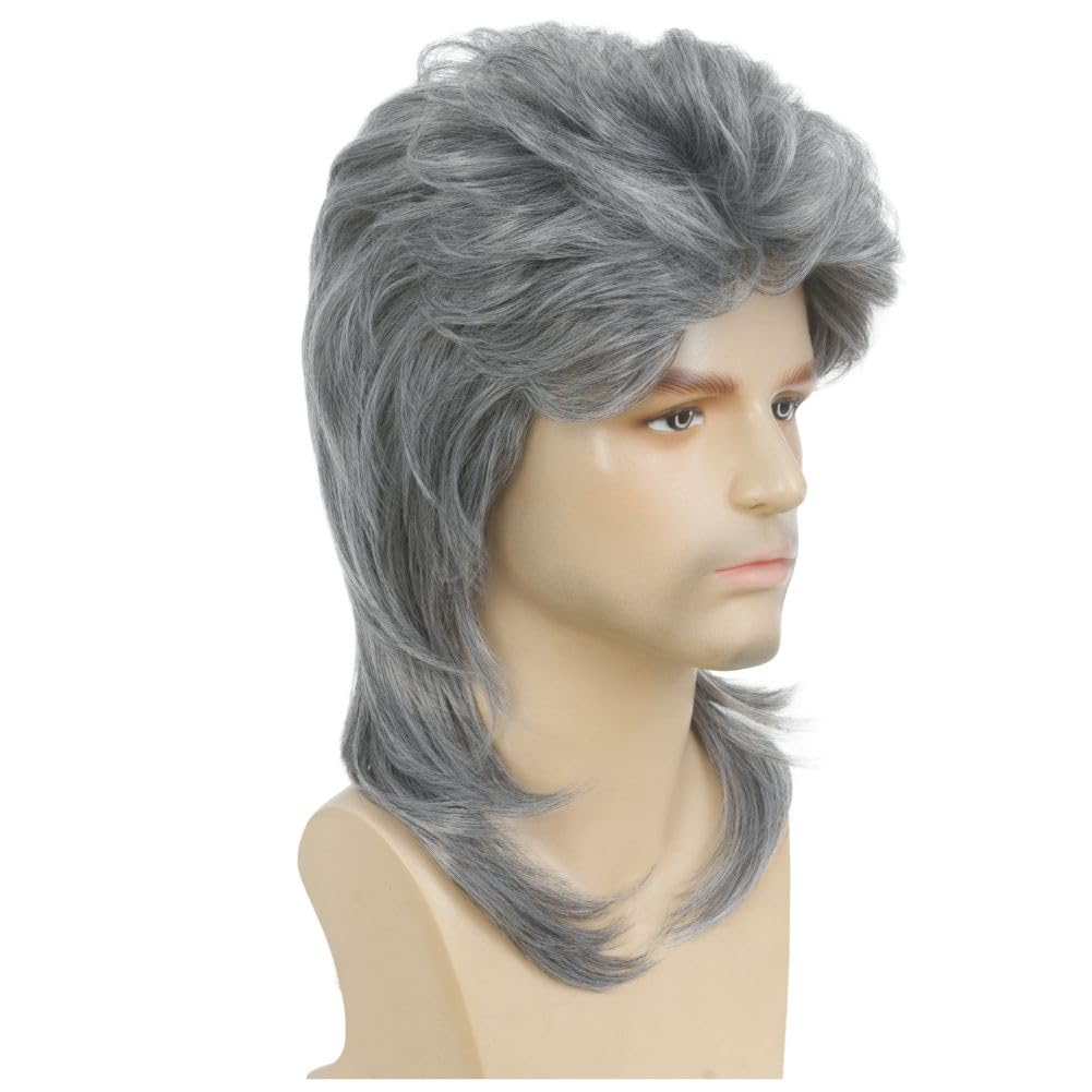 Kaneles Mullet Wigs for Men 80s Costumes Fancy Party Accessory Cosplay Halloween Wig (Light Brown)