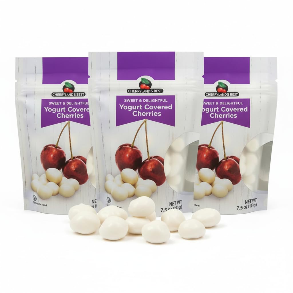 CHERRYLAND'S BEST Chocolate Covered Cherries, Milk Chocolate, Dark Chocolate and Yogurt Varieties, All Natural, Reasealable Bags (7.5oz, Yogurt Covered Cherries)