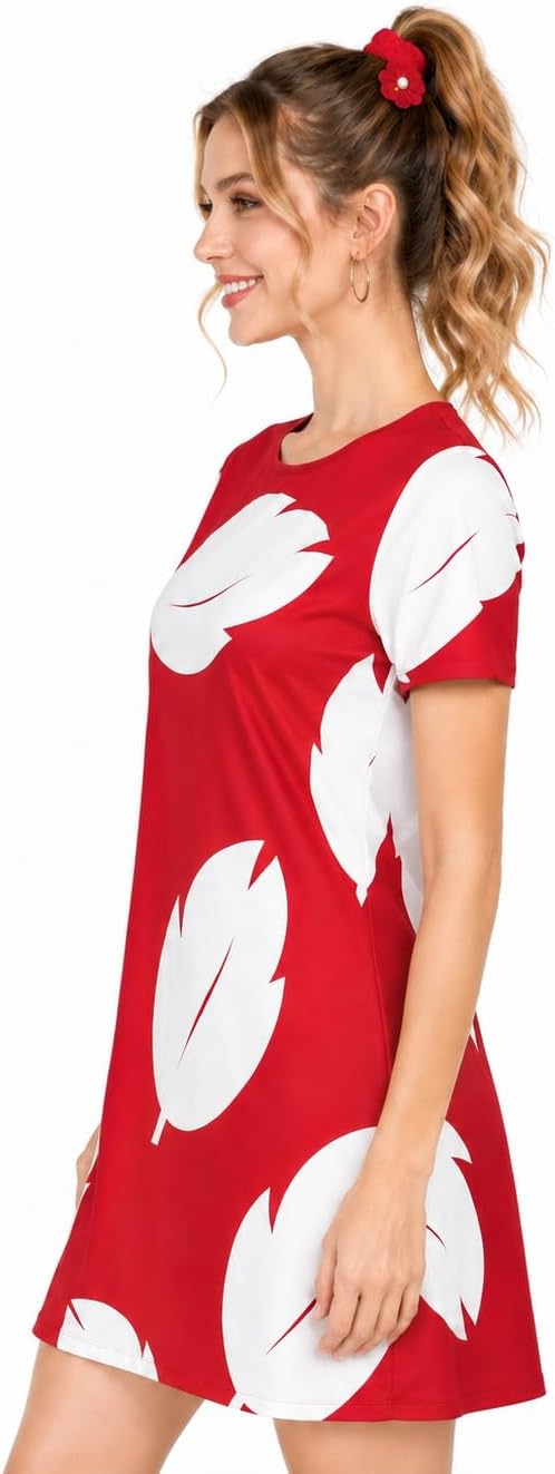 Adult Women Print Short Sleeve Dress Hawaiian Beach Halloween Cosplay