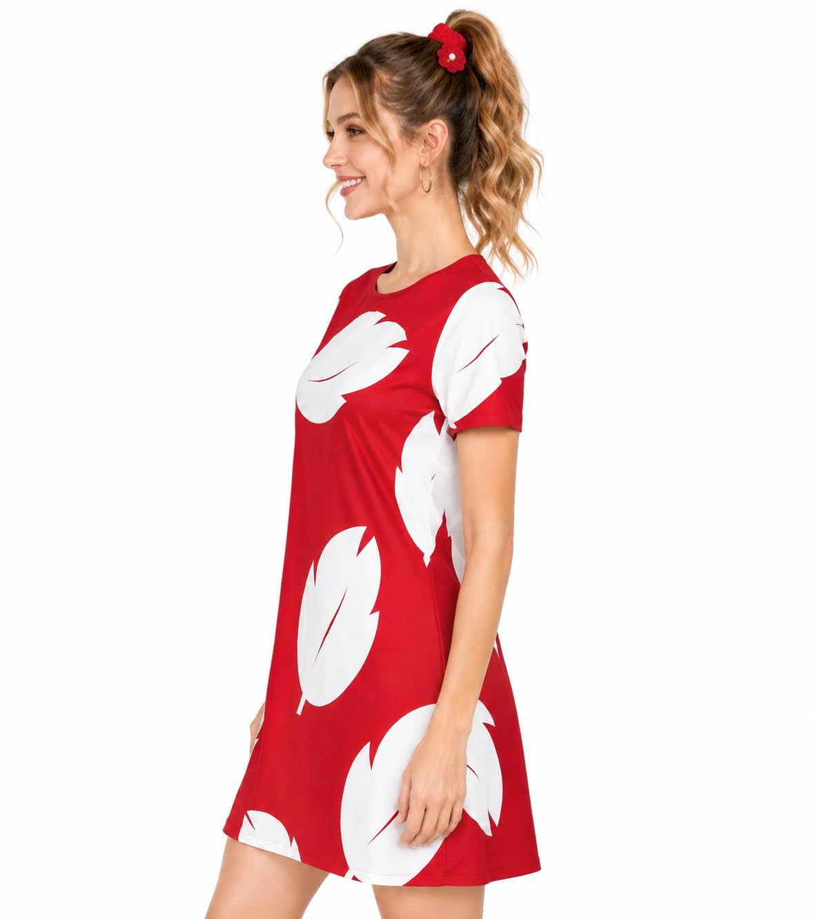 Adult Women Print Short Sleeve Dress Hawaiian Beach Halloween Cosplay