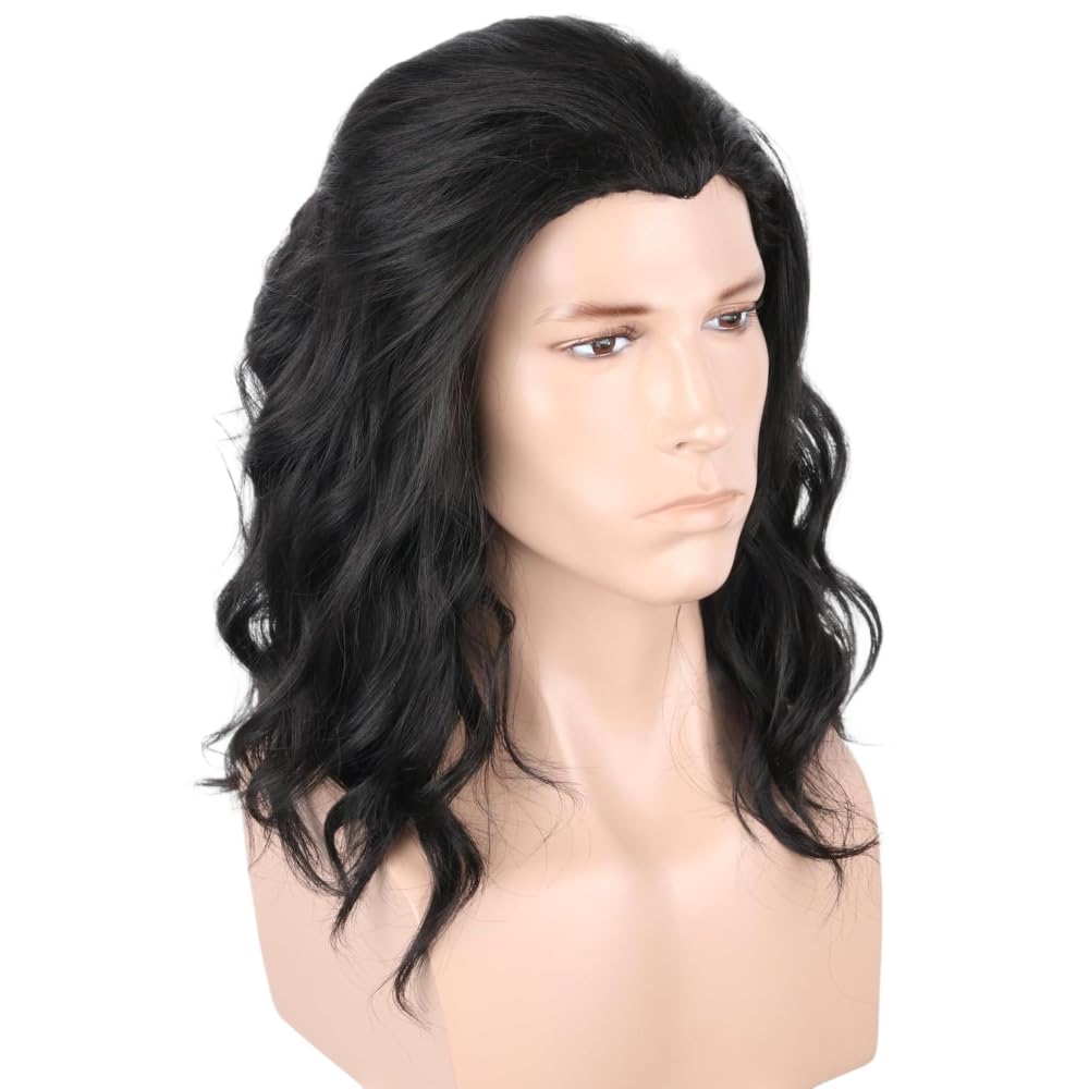 Men's Black Brown Wig Wavy Mid Length Hair Halloween Cosplay Costume Wig