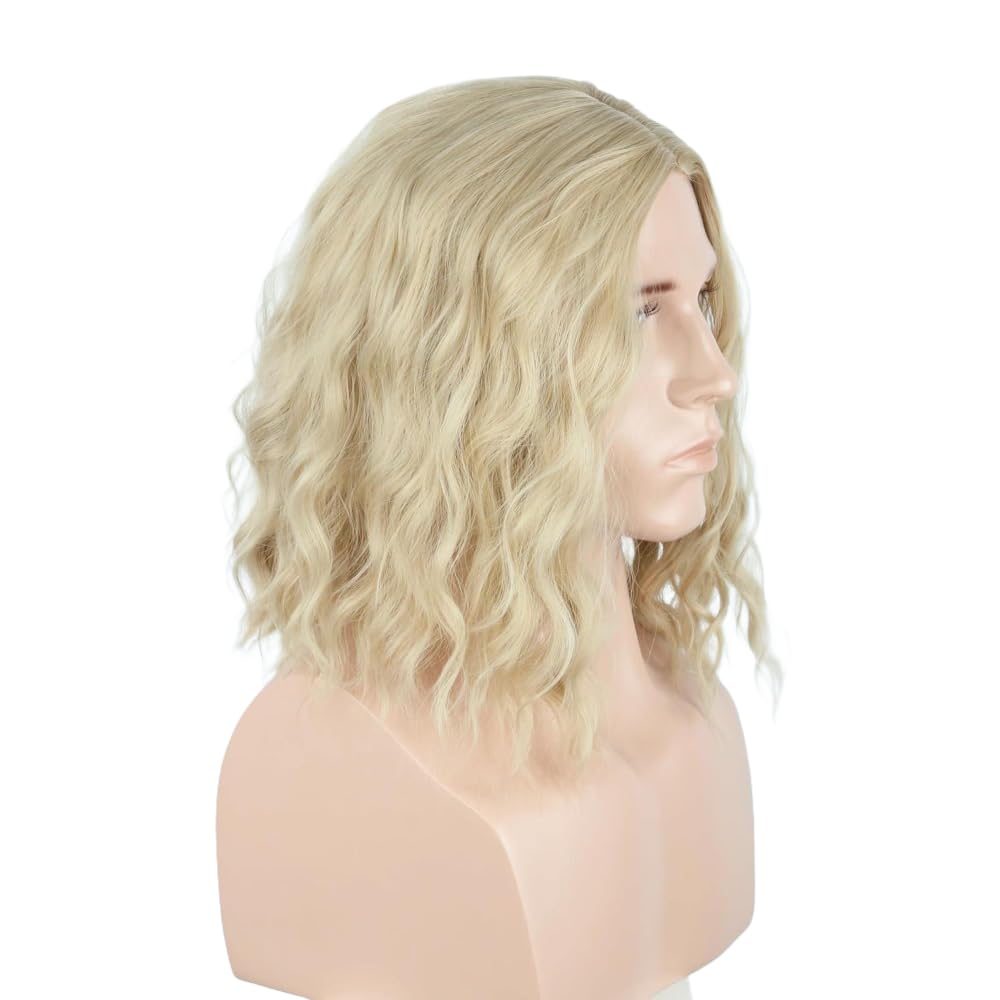 Men's Black Brown Wig Wavy Mid Length Hair Halloween Cosplay Costume Wig
