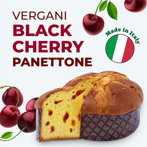 Vergani Black Cherry Panettone, 26.4 oz (750g) - Italian Holiday Cake with Amarena Cherries, Traditional Sweet Bread, Imported from Italy, Premium Gift-Boxed Dessert, Pack of 1
