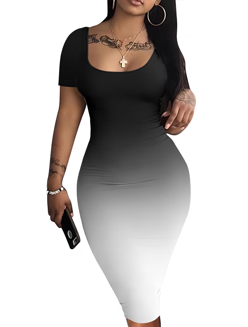 Nimsruc Womens Summer Casual Sexy Short Sleeve Bodycon Dress Basic Pencil Midi Club Dresses