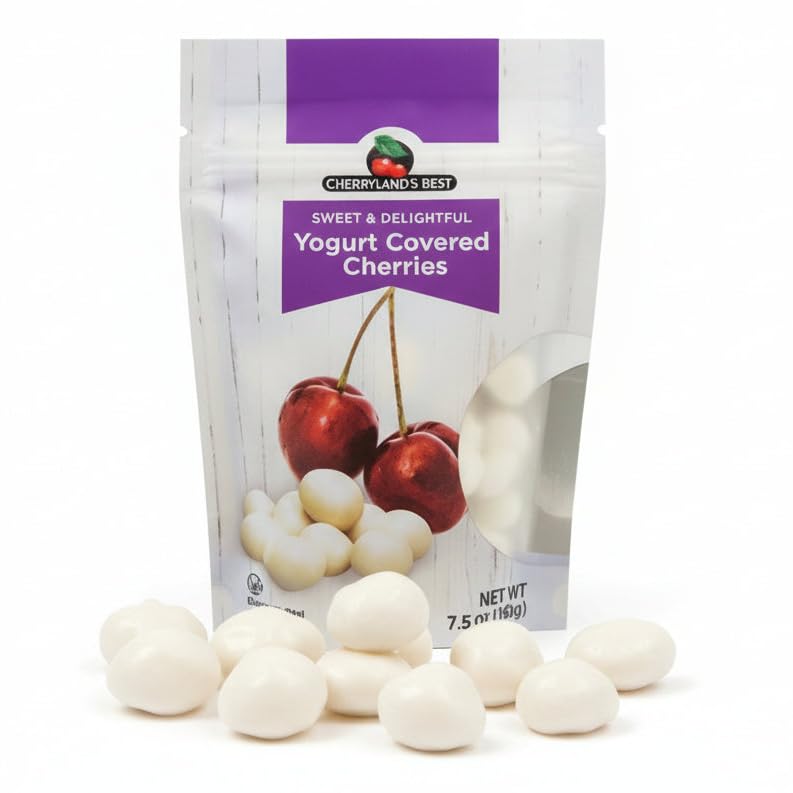 CHERRYLAND'S BEST Chocolate Covered Cherries, Milk Chocolate, Dark Chocolate and Yogurt Varieties, All Natural, Reasealable Bags (7.5oz, Yogurt Covered Cherries)
