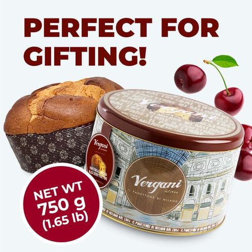 Vergani Black Cherry Panettone, 26.4 oz (750g) - Italian Holiday Cake with Amarena Cherries, Traditional Sweet Bread, Imported from Italy, Premium Gift-Boxed Dessert, Pack of 1