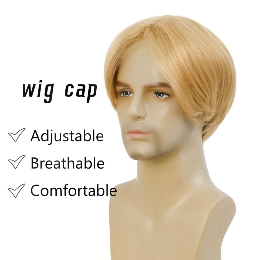 Kaneles Mullet Wigs for Men 80s Costumes Fancy Party Accessory Cosplay Halloween Wig (Light Brown)