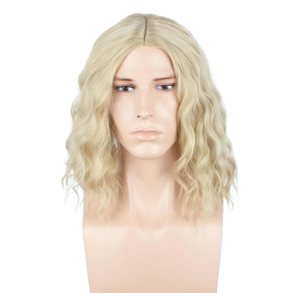 Men's Black Brown Wig Wavy Mid Length Hair Halloween Cosplay Costume Wig