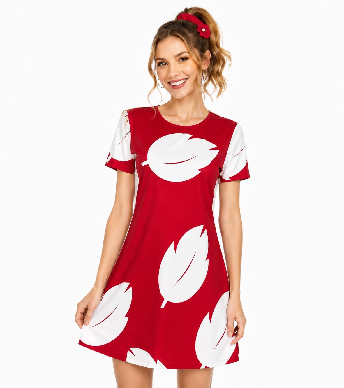 Adult Women Print Short Sleeve Dress Hawaiian Beach Halloween Cosplay
