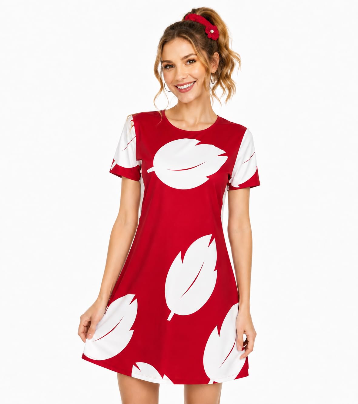 Adult Women Print Short Sleeve Dress Hawaiian Beach Halloween Cosplay
