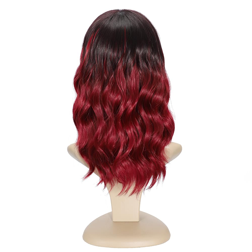 Black Mixed Brown Wig for Black Women Short Wavy Curly Bob Wig with Bangs