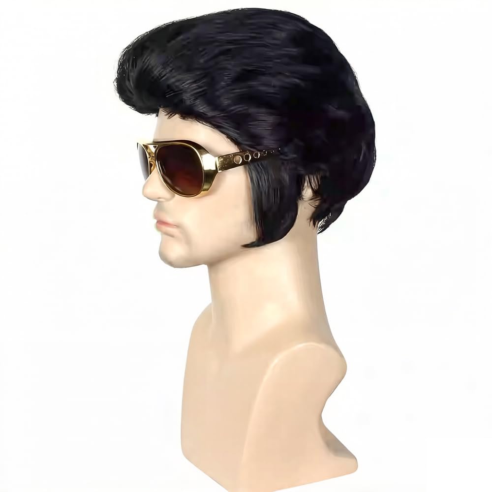 PORSMEER Mens Long Curly Rock N Roll Wig for Men Heavy Metal Rock Disco Hair for Rockstar, Halloween, Party, Retro Music Festival (Black)