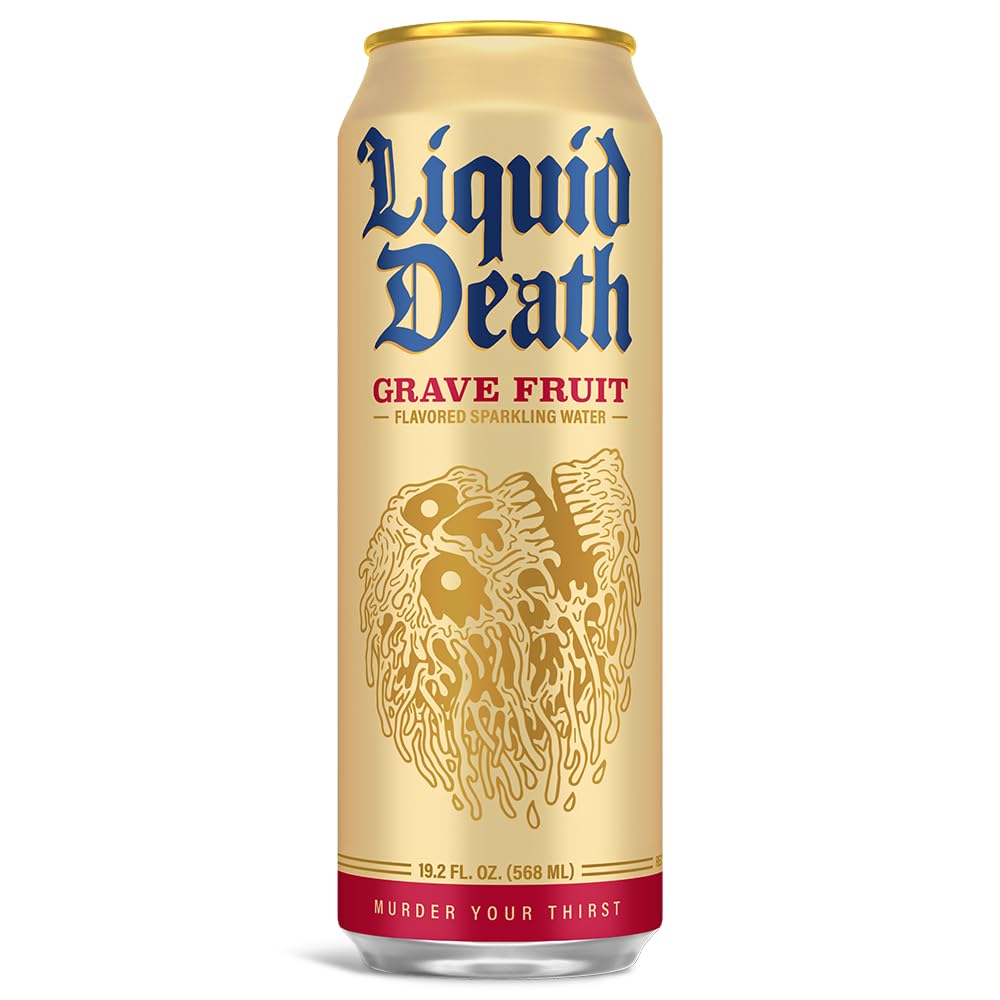 Liquid Death Soda-Flavored Sparkling Water - Cherry Obituary, Less Sugar*, Huge Flavor, No Caffeine, No Artificial Sweeteners, 12 Fl Oz (Pack of 12)