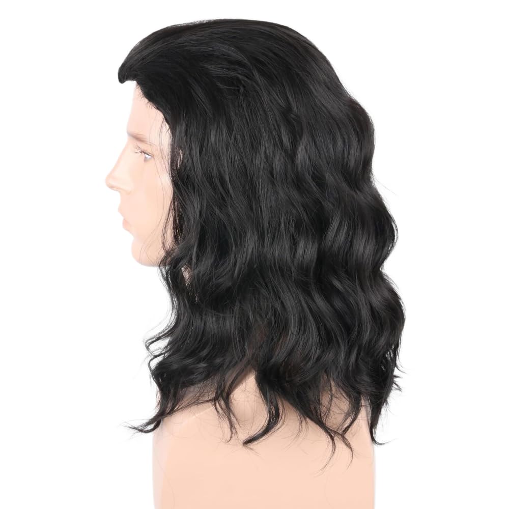 Men's Black Brown Wig Wavy Mid Length Hair Halloween Cosplay Costume Wig