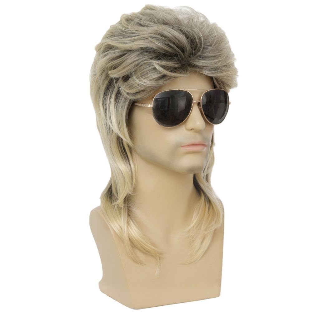 Kaneles Mullet Wigs for Men 80s Costumes Fancy Party Accessory Cosplay Halloween Wig (Light Brown)