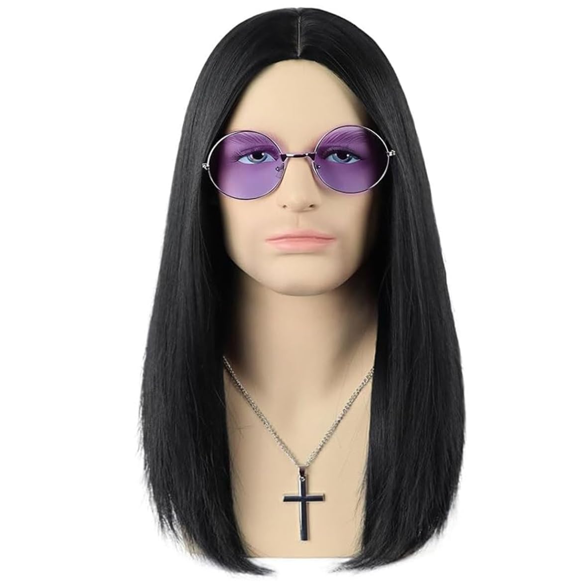 PORSMEER Mens Long Curly Rock N Roll Wig for Men Heavy Metal Rock Disco Hair for Rockstar, Halloween, Party, Retro Music Festival (Black)