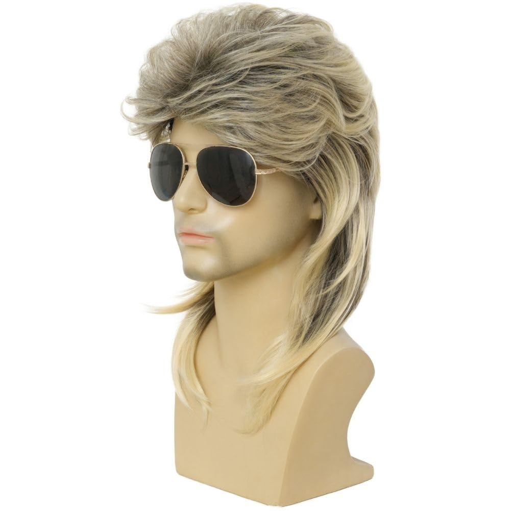 Kaneles Mullet Wigs for Men 80s Costumes Fancy Party Accessory Cosplay Halloween Wig (Light Brown)
