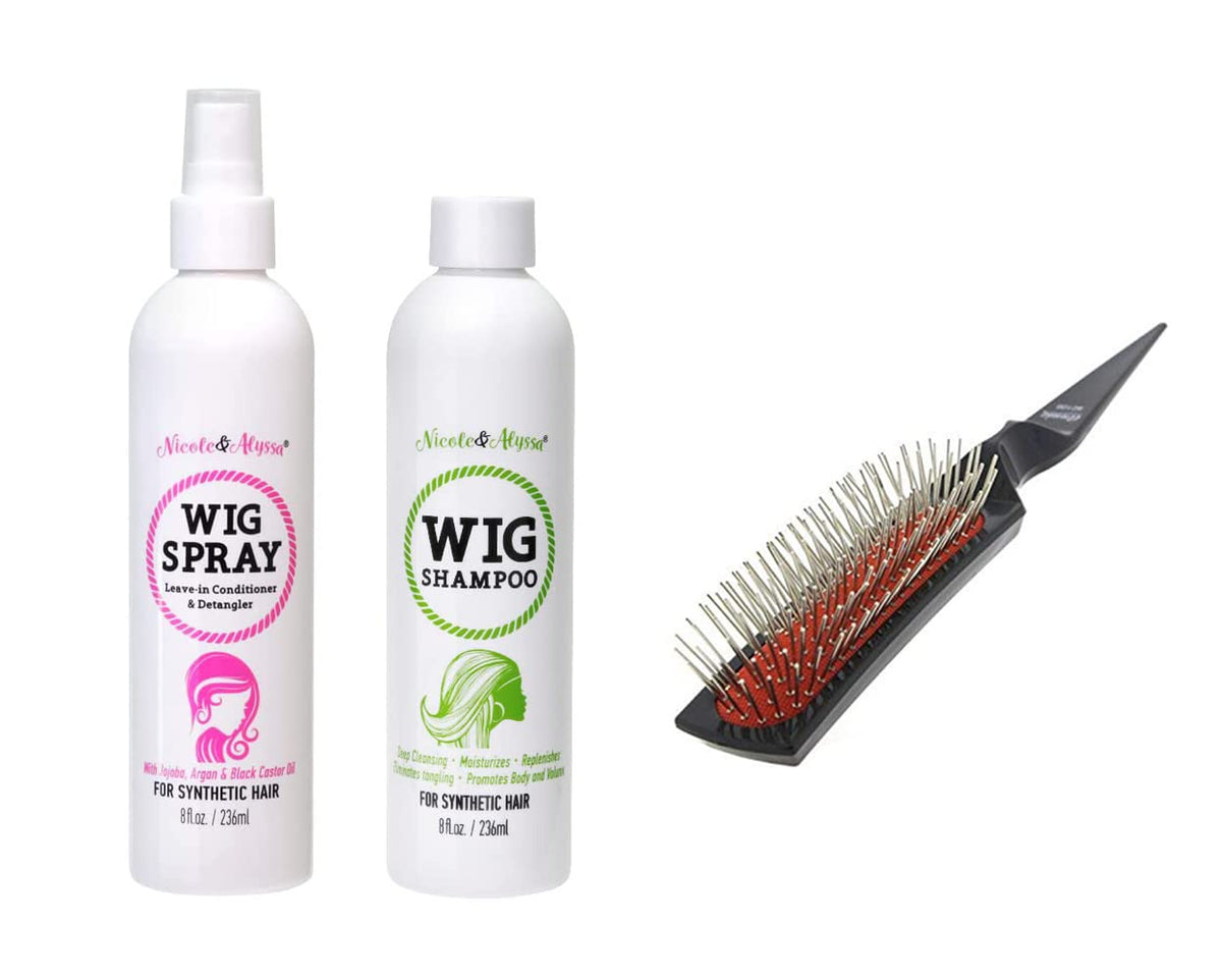 [ Nicole & Alyssa ] Wig Spray & Shampoo Combo – Detangling Synthetic Hair Care, Soak & Rinse Formula for Soft, Shiny, Frizz-Free Wigs – Easy Wig Styling