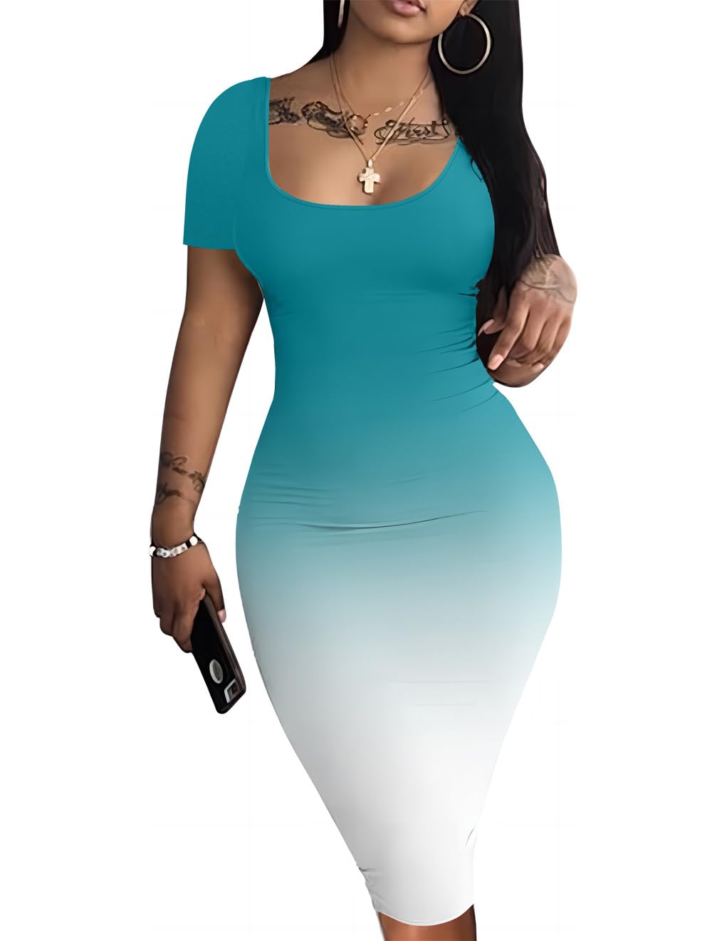 Nimsruc Womens Summer Casual Sexy Short Sleeve Bodycon Dress Basic Pencil Midi Club Dresses