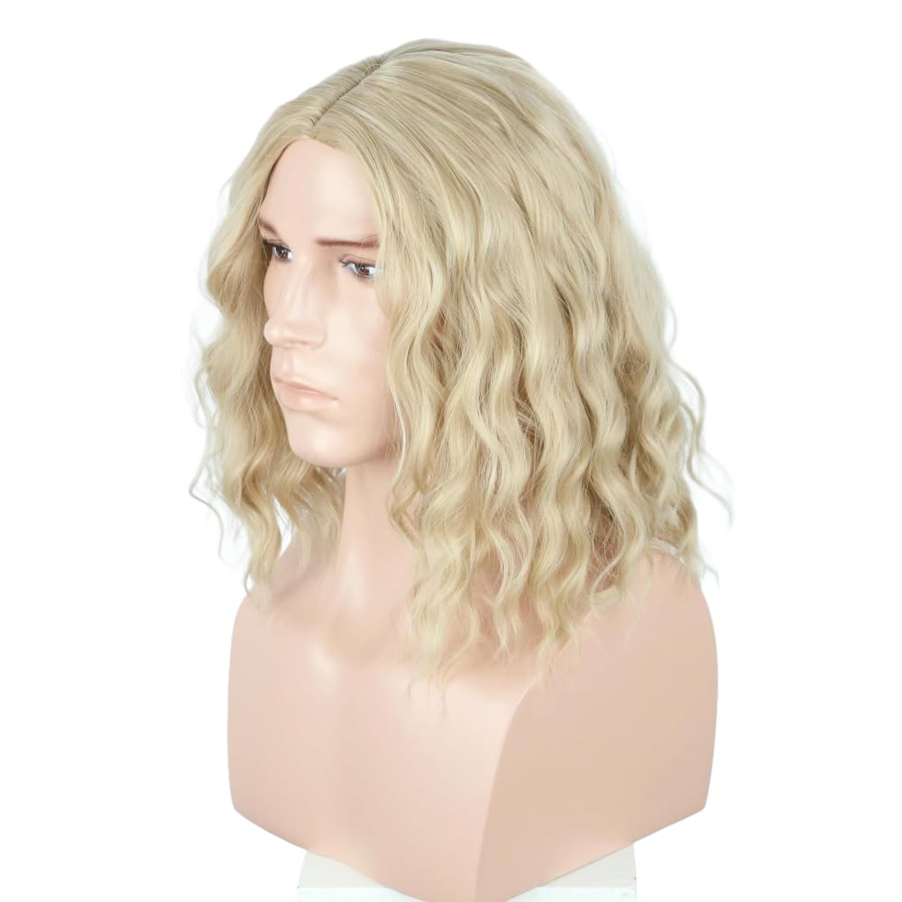 Men's Black Brown Wig Wavy Mid Length Hair Halloween Cosplay Costume Wig