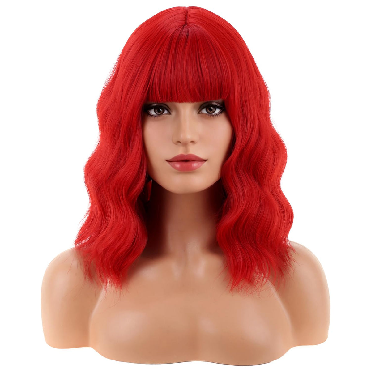 BERON 14 Inches Pink Wig for Women Girls Short Curly Synthetic Wig with Bangs Lovely Pink
