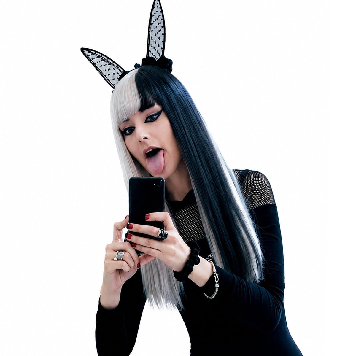 BEkjdiof Wig with Bangs Long Straight Gray Wigs for Women Halloween Wig