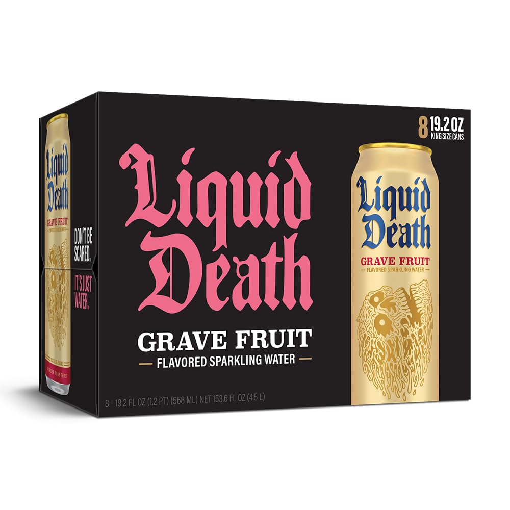 Liquid Death Soda-Flavored Sparkling Water - Cherry Obituary, Less Sugar*, Huge Flavor, No Caffeine, No Artificial Sweeteners, 12 Fl Oz (Pack of 12)