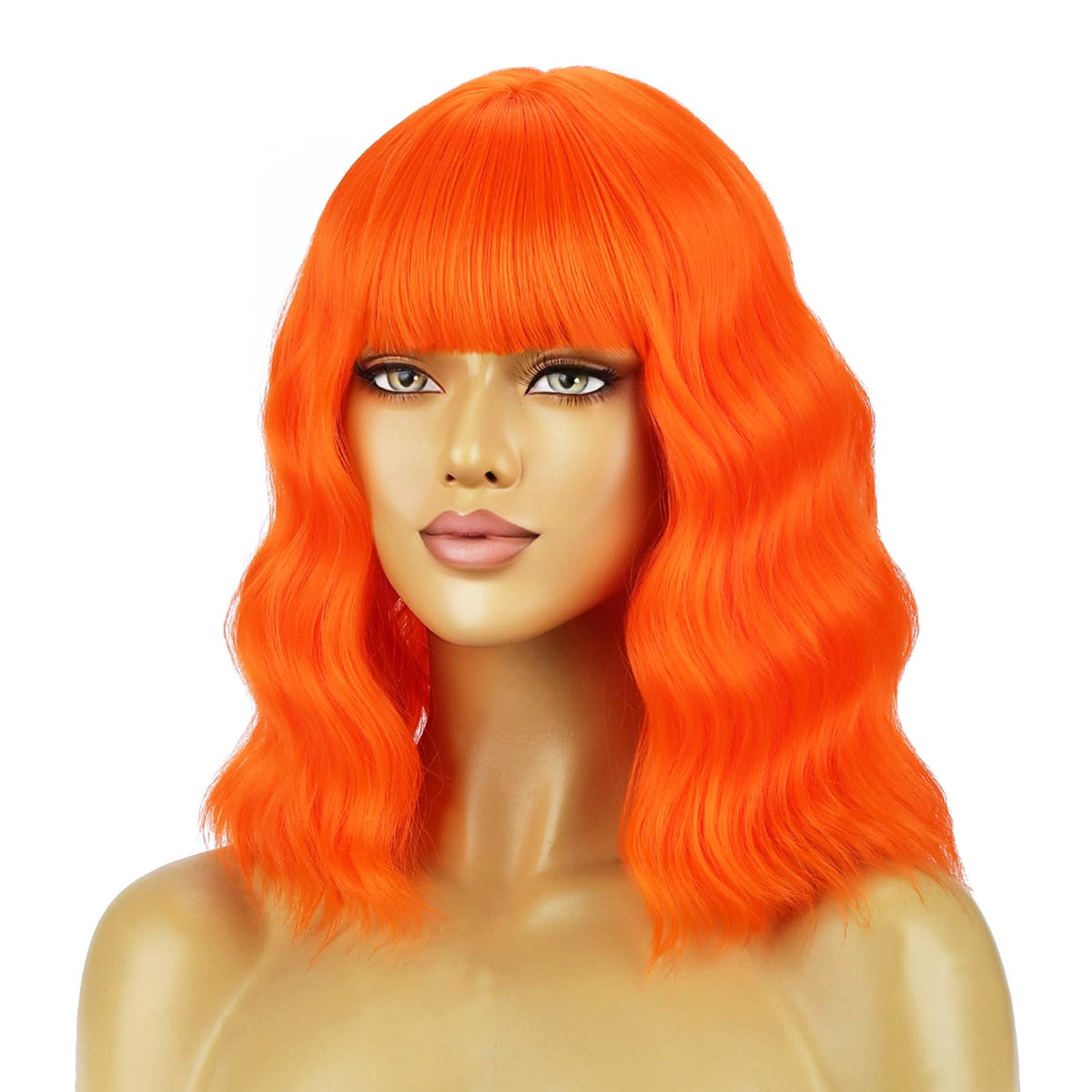 BERON 14 Inches Pink Wig for Women Girls Short Curly Synthetic Wig with Bangs Lovely Pink