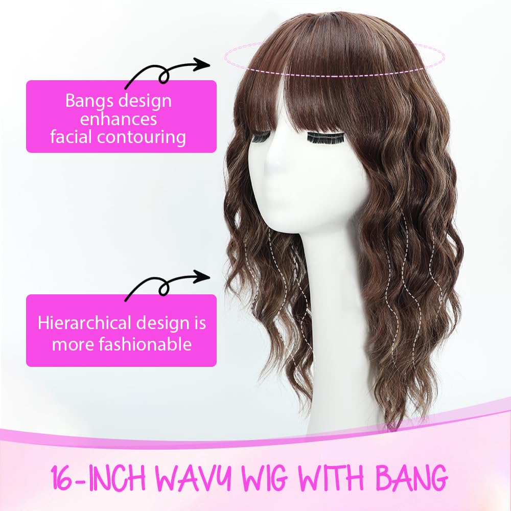 Black Wig with Bangs Long curly wavy Wigs for Women26In Synthetic Black Wig