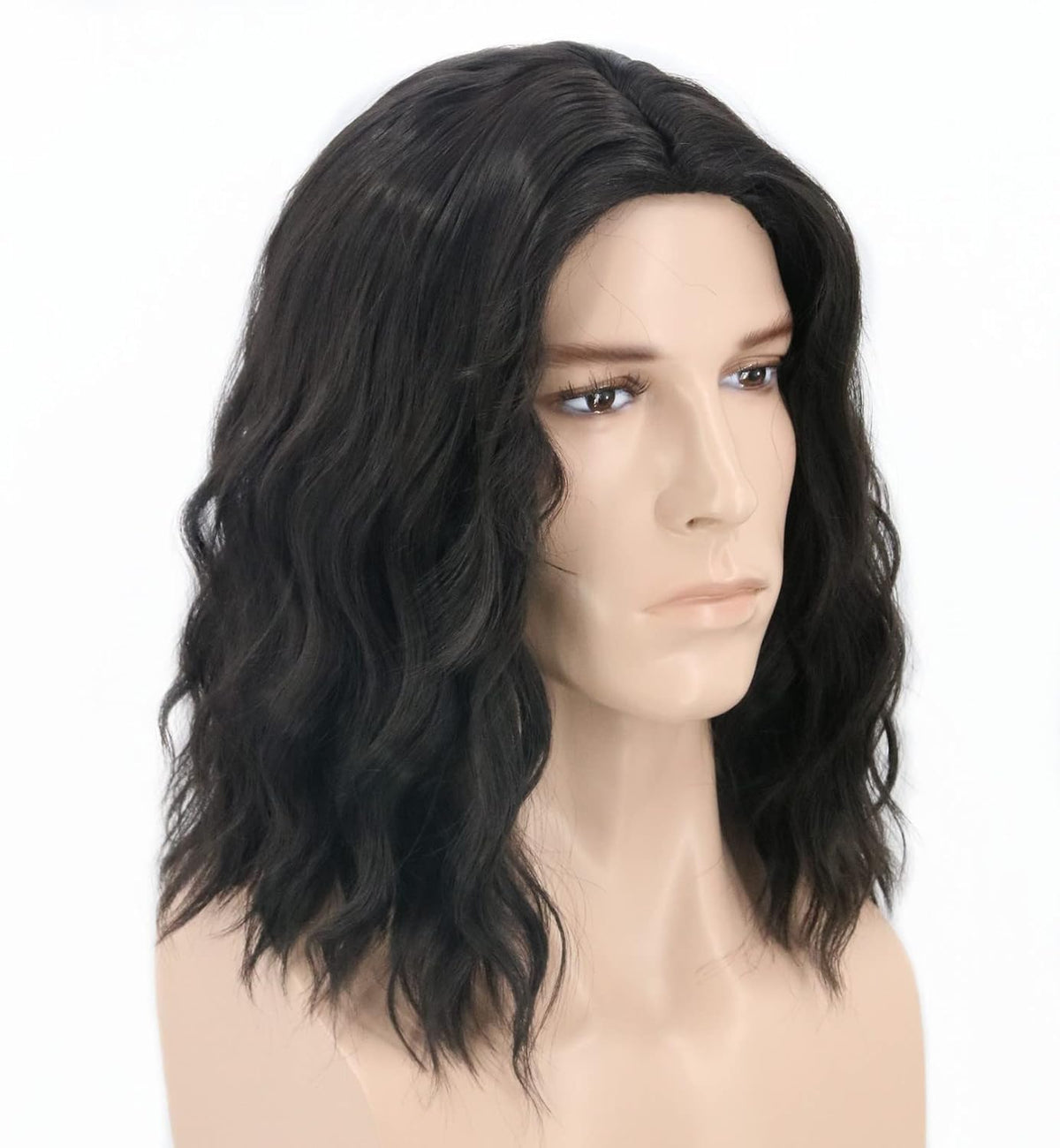 Men's Black Brown Wig Wavy Mid Length Hair Halloween Cosplay Costume Wig