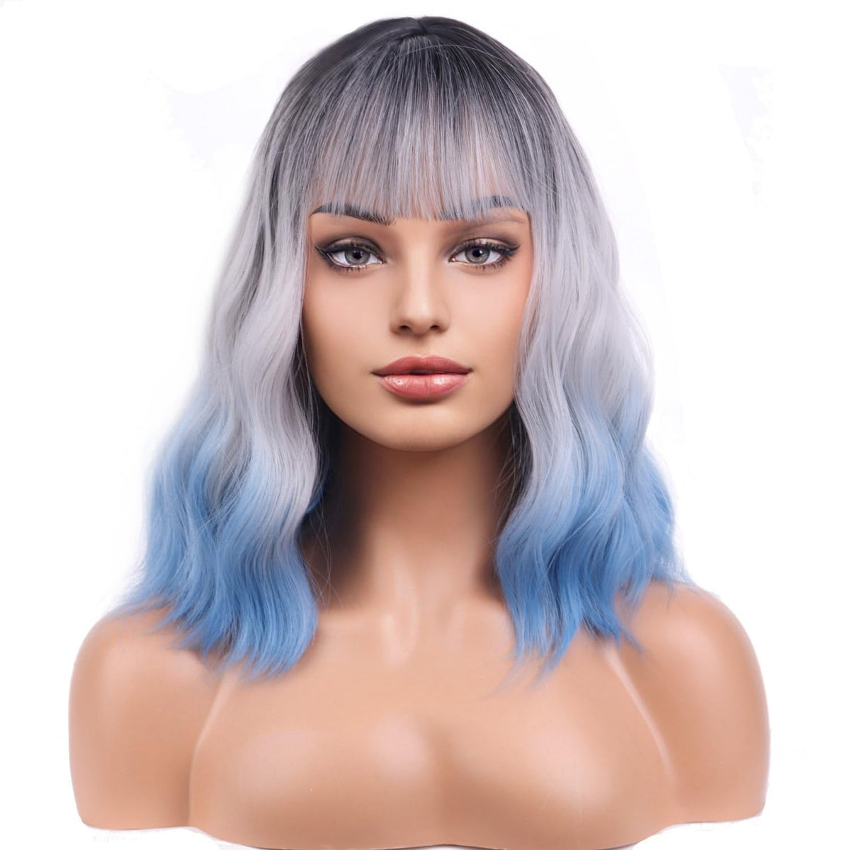 BERON 14 Inches Pink Wig for Women Girls Short Curly Synthetic Wig with Bangs Lovely Pink